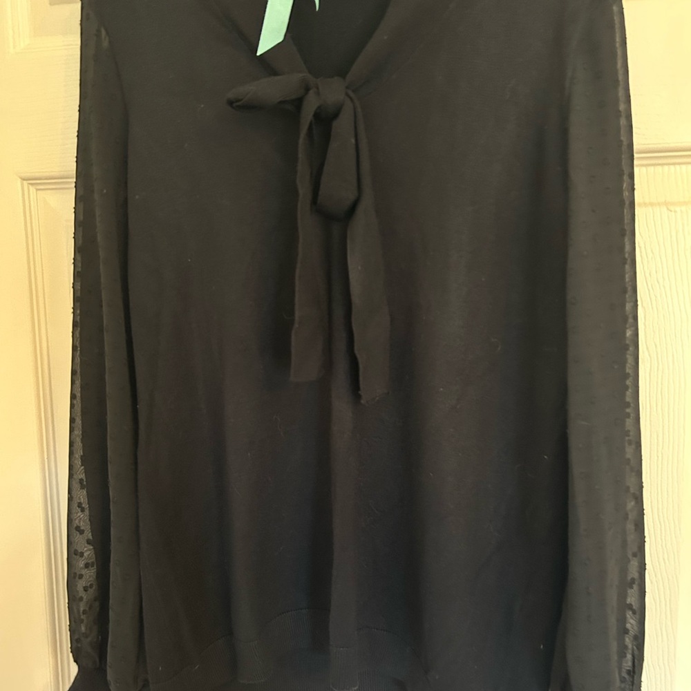 Adrianna Papell Black Sheer Sleeve Blouse
